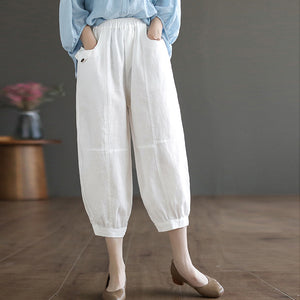 Quần baggy linen lưng thun ống côn túi đính nắp kiểu - NU8697