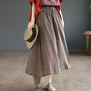Chân váy linen lưng thun in hoa văn retro kẻ sọc - NU8817