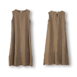 Đầm liền linen sát nách cổ tròn một khuy tròn kiểu xẻ tà - NU8963