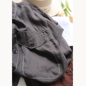 Áo khoác linen dài tay cổ đức hai túi lớn vạt bằng - NU9171