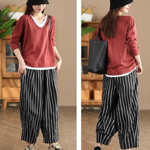 Áo T-shirt dài tay cổ V eo kiểu may bo - A172