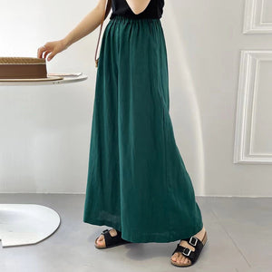 Quần baggy linen lưng thun ống rộng một màu - NU10201