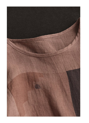 Áo T-shirt linen ngắn tay cổ tròn in hình học - NU10262