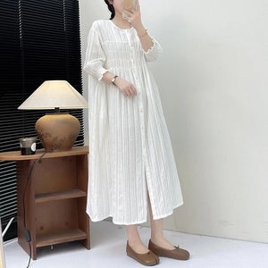 Đầm liền linen sơ mi tay lửng cổ tròn - NU10102