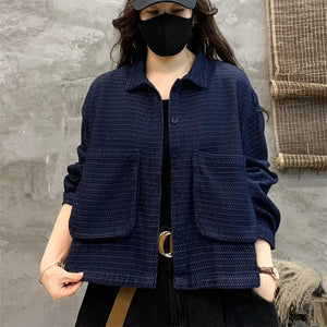 Áo khoác dài tay cổ đức kiểu sóng gân hai túi lớn - NU9291