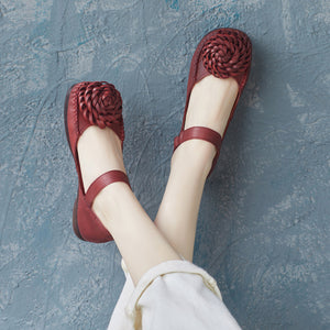 Giày da morigirl retro đế thấp đính hoa xoắn ốc - OD2286
