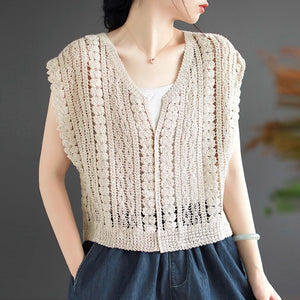 Áo T-shirt dệt kim retro sát nách cổ V - NU9055