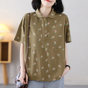 Áo T-shirt ngắn tay cổ pipi in hoa liti - NU8727