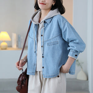 Áo khoác denim dài tay cổ đức một túi ngang nhỏ - A057