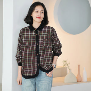 Áo sơ mi linen dài tay cổ pipi bo viền - NU9753