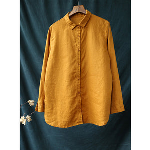 Áo sơ mi linen dài tay cổ đức đơn sắc - NU9726