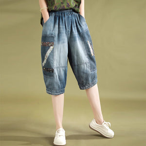 Quần baggy lửng denim lưng thun chần chữ Z - NU8903