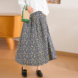 Chân váy linen lưng thun in hoa nhí - V089