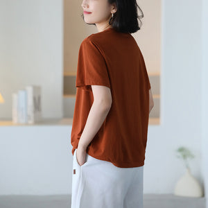 Áo T-shirt ngắn tay cổ tròn thêu trang trí ô vuông - NU10382