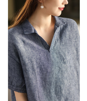 Áo sơ mi linen ngắn tay cổ đức một màu - A801