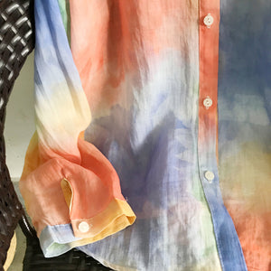 Áo sơ mi linen dài tay cổ đức sắc cầu vồng - A978