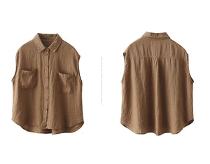 Áo sơ mi linen sát nách cổ đức hai túi - NU8938