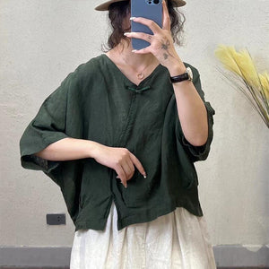 Áo sơ mi linen ngắn tay cánh dơi một khuy vải - NU8935