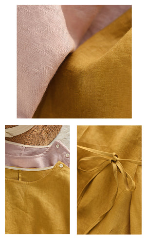 Đầm liền linen ngắn tay cổ tròn khuy vai - D078