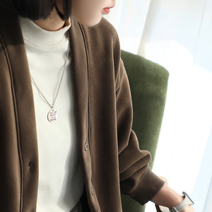 Áo khoác cardigan dài tay cổ V hai túi - A403