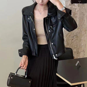 Áo khoác da dài tay cổ đức retro túi trước ngực - A504