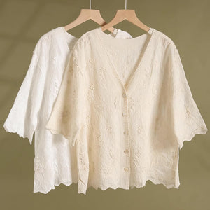 Áo khoác cardigan retro ngắn tay cổ V thêu hoa văn - NU8870