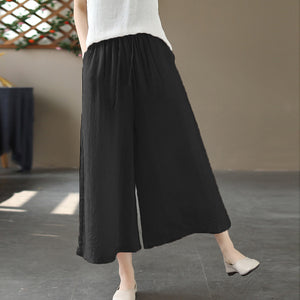 Quần baggy linen lưng thun ống rộng in đồng màu - NU10124