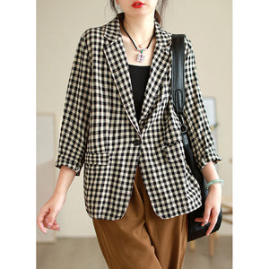 Áo khoác blazer linen dài tay kẻ caro - NU9078