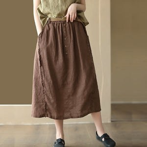 Chân váy linen lưng thun kiểu năm khuy - NU8809