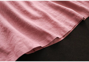 Đầm liền linen ngắn tay cổ đức khuy cài eo xếp - D049