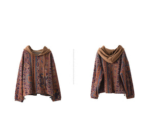 Áo hoodies dệt kim dài tay in hoa retro - A516