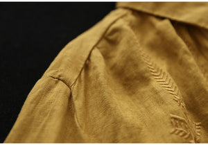 Áo sơ mi linen dài tay cổ đức thêu khuy sắc màu - NU9803