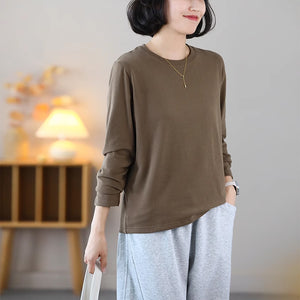 Áo T-shirt dài tay cổ tròn tròn đơn một màu - NU9132