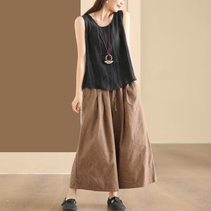 Quần baggy linen lưng thun in hoa liti ống rộng - NU10389