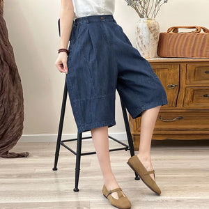 Quần sooc denim lưng thun khuy cài đan mắt cáo - NU10466
