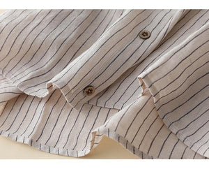 Áo sơ mi linen sát nách cổ đức hai túi kẻ sọc - NU9029