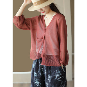 Áo khoác linen cardigan dệt kim dài tay cổ V - NU8837