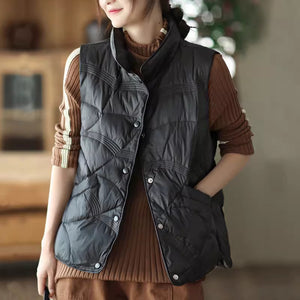 Áo khoác gile lông vũ cổ đứng khuy bấm - A295