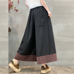 Quần baggy denim lưng thun ống rộng phối caro - Q129