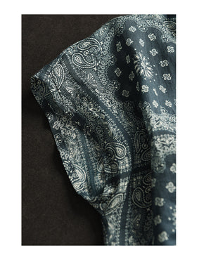 Áo sơ mi linen sát nách cổ pipi trang trí hình vuông trừu tượng - NU10458