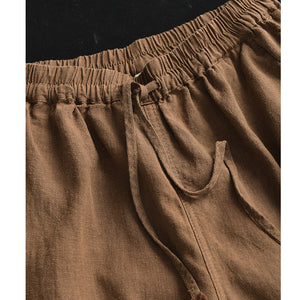 Quần baggy linen lưng thun dây rút ống côn đơn sắc - Q119
