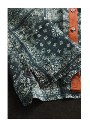 Áo sơ mi linen sát nách cổ pipi trang trí hình vuông trừu tượng - NU10458