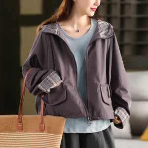 Áo khoác dài tay có mũ lót caro - A982