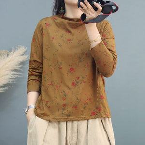 Áo T-shirt dài tay cổ lọ in những bông hồng - NU9667