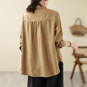 Áo sơ mi linen dài tay cổ pipi thêu nhành hoa - NU9249