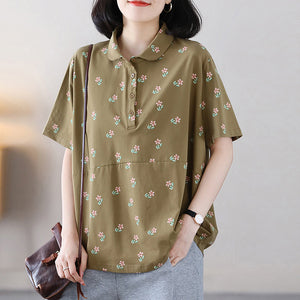 Áo T-shirt ngắn tay cổ pipi in hoa liti - NU8727