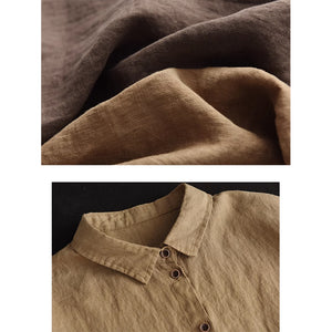 Áo sơ mi linen ngắn tay cổ đức hai túi vuông lớn - NU9019