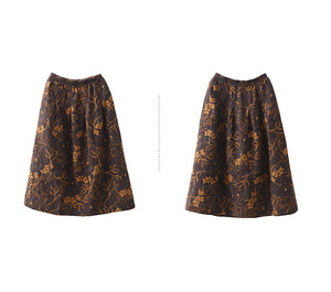 Chân váy linen retro lưng thun in hoa mùa xuân - NU9840