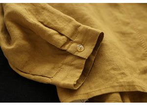 Áo sơ mi linen dài tay cổ đức thêu khuy sắc màu - NU9803