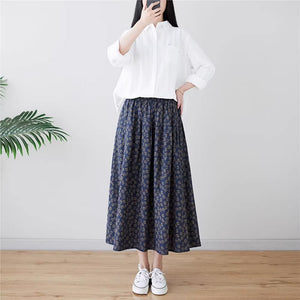 Chân váy linen retro lưng thun túi chéo in hoa cúc liti - NU9156